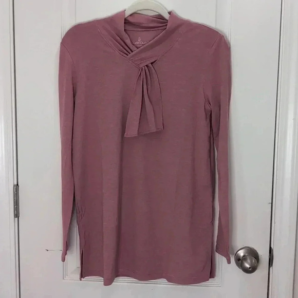 Cuddl Duds Long Sleeve Women's tie mock neck Pink Top - Picture 1 of 7